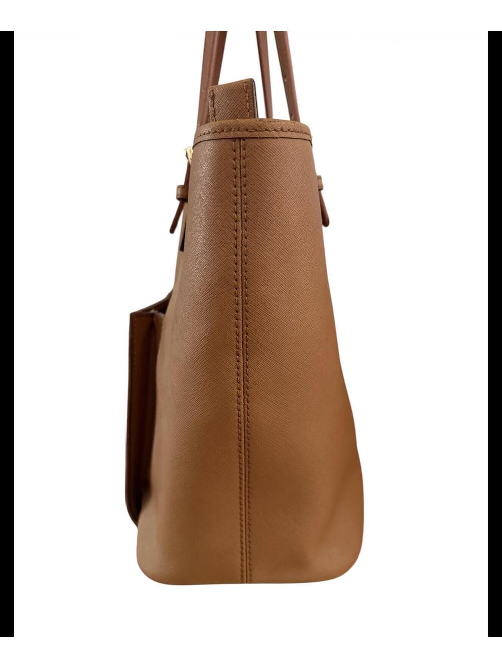 Michael Kors Jet Set Travel Pocket Tote Saffiano Leather Brown Acorn - Picture 2 of 9
